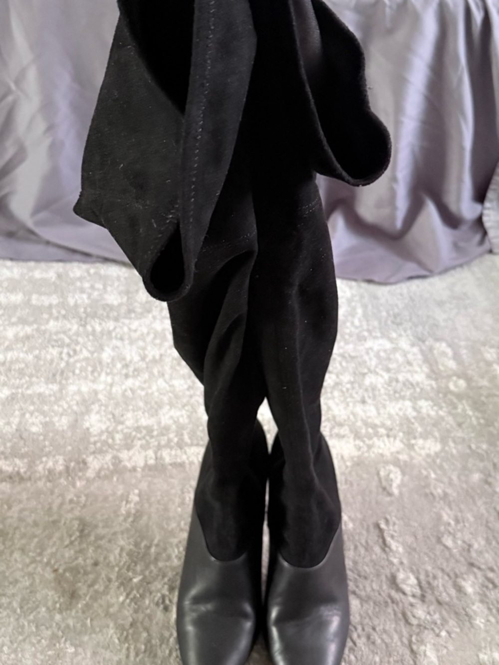 Neiman Marcus Black Over-the-Knee Stretch Suede & Leather Boots